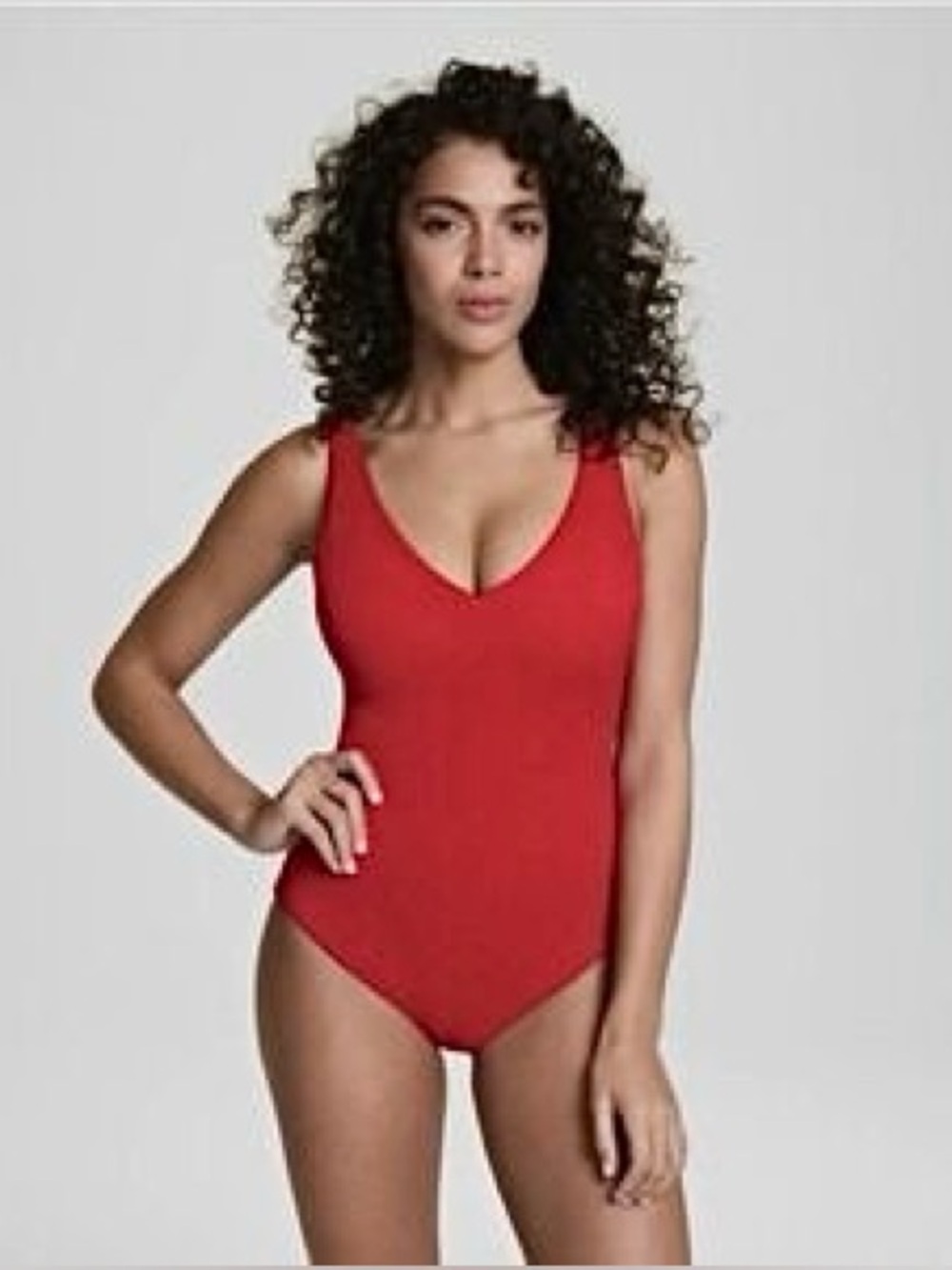 SPANX shape Swim
Pique Plunge One-Piece | Spanx Red
L